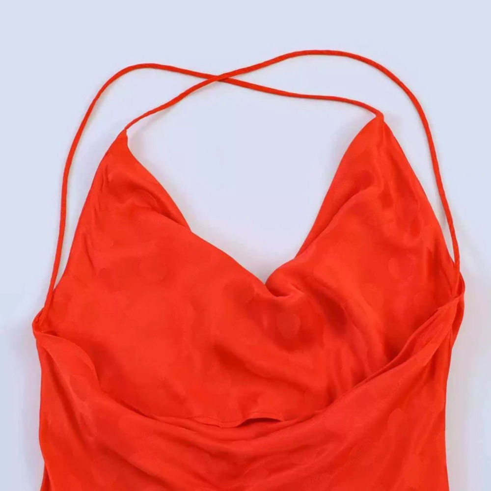 ZARA Sexy Red Polka Dot Ice Silk Summer Dress